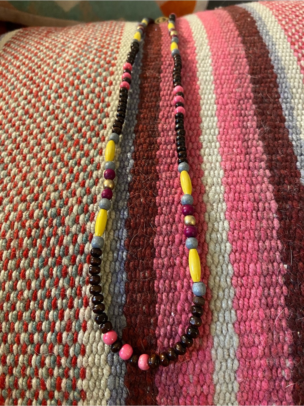 Handmade Multicolor Beaded Necklace – Pink, Yellow & Brown